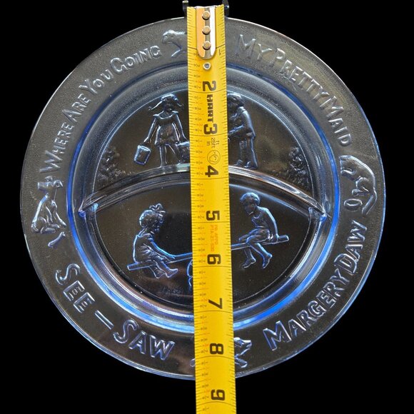 Vintage Nursery Rhyme Childs Plate See-Saw Margery Daw Design Collectible Blue - Picture 8 of 10